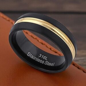 Stainless Steel Men's Black and Yellow Wedding Band